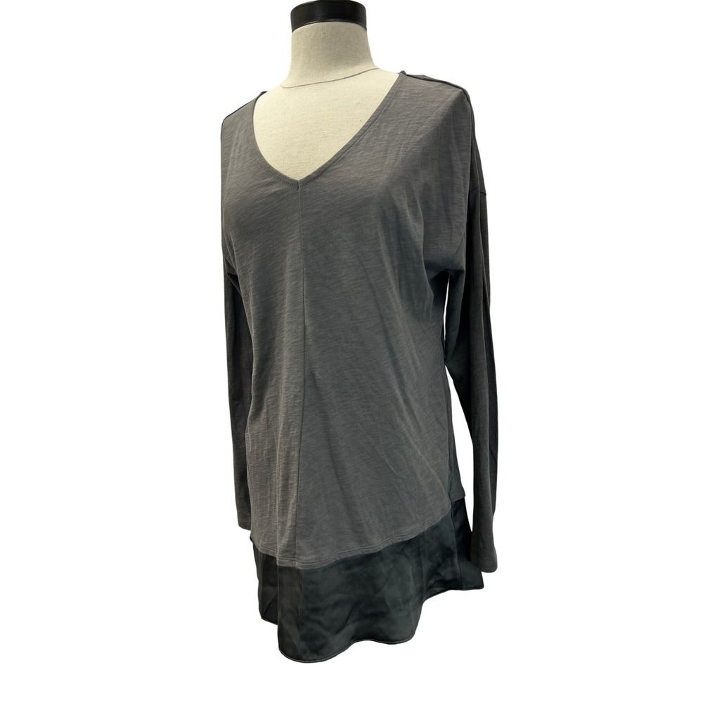 Eileen Fisher Sleepwear Women XS Grey NEW Organic Cotton Silk Trim‎ V-Neck Tunic